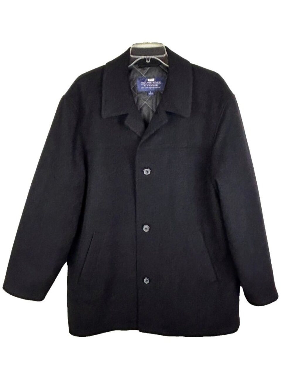 Roundtree & Yorke Men's Wool Overcoat Jacket Collared Button Front Coat Black L